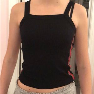 black high neck crop top with stripes on sides